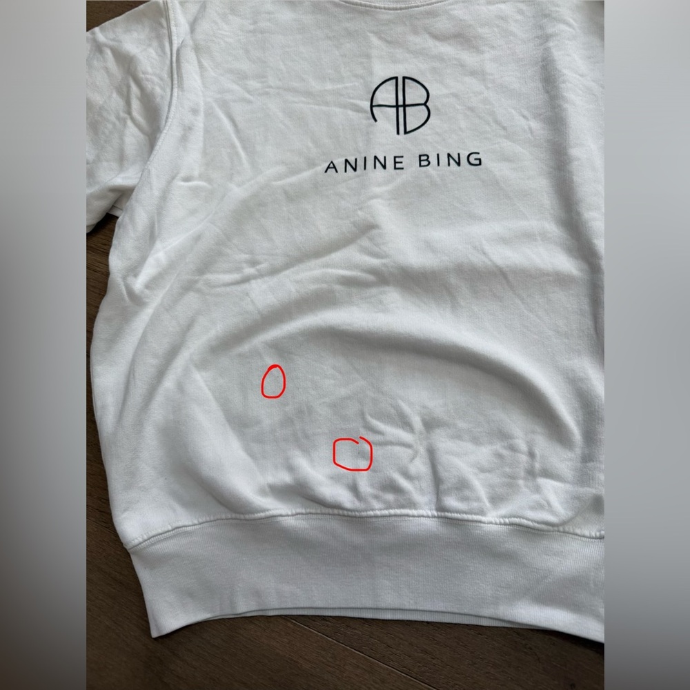 Anine Bing Jaci AB Logo Sweatshirt White Size S - Picture 7 of 8